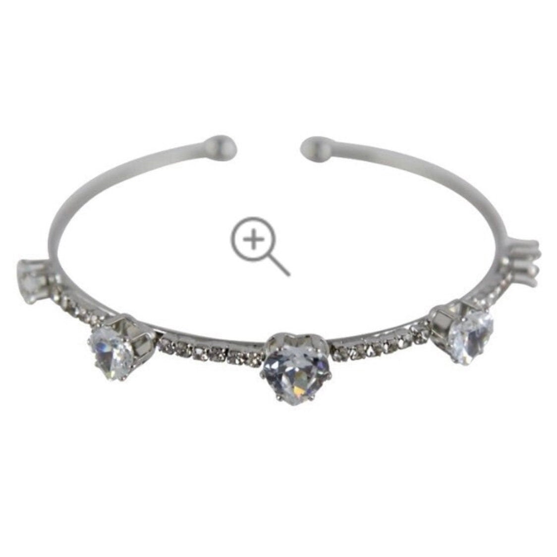 Five Heart Diamante Adjustable Bangle Bracelet