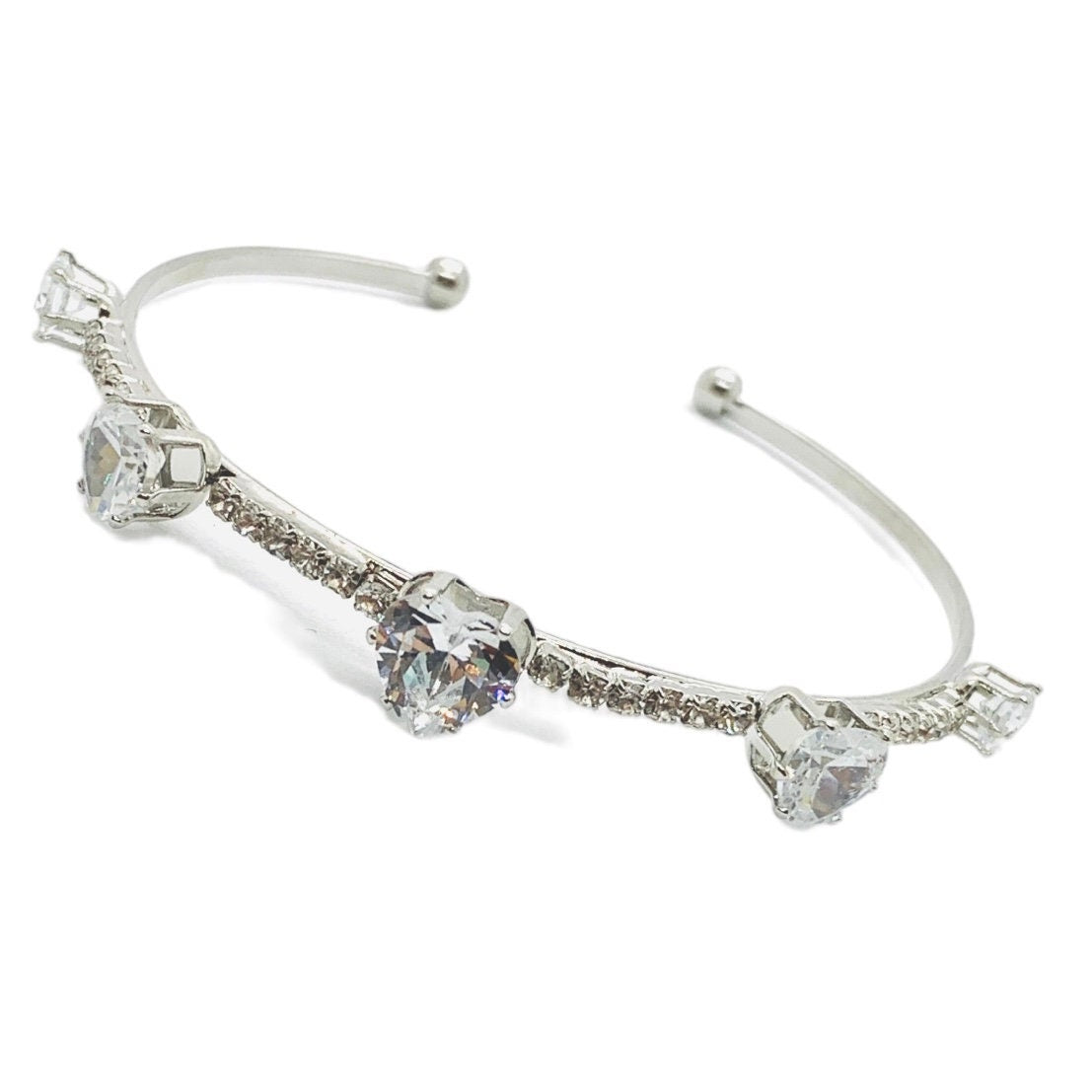 Five Heart Diamante Adjustable Bangle Bracelet