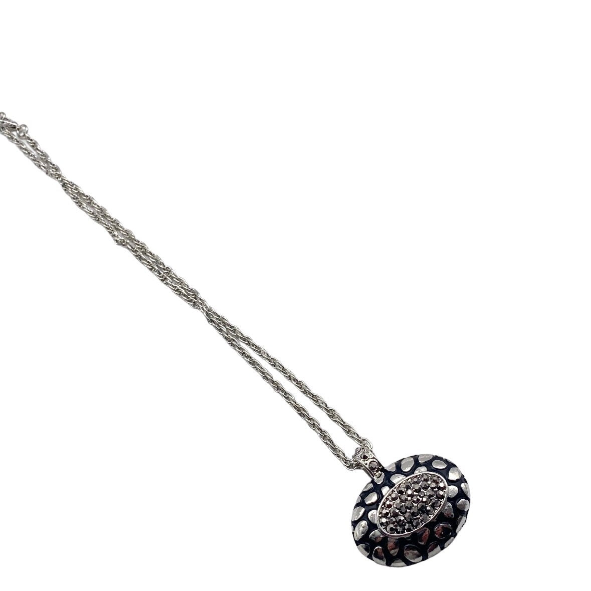 Necklace and Oval Pendant with Black Enamelling and Crystal Detail