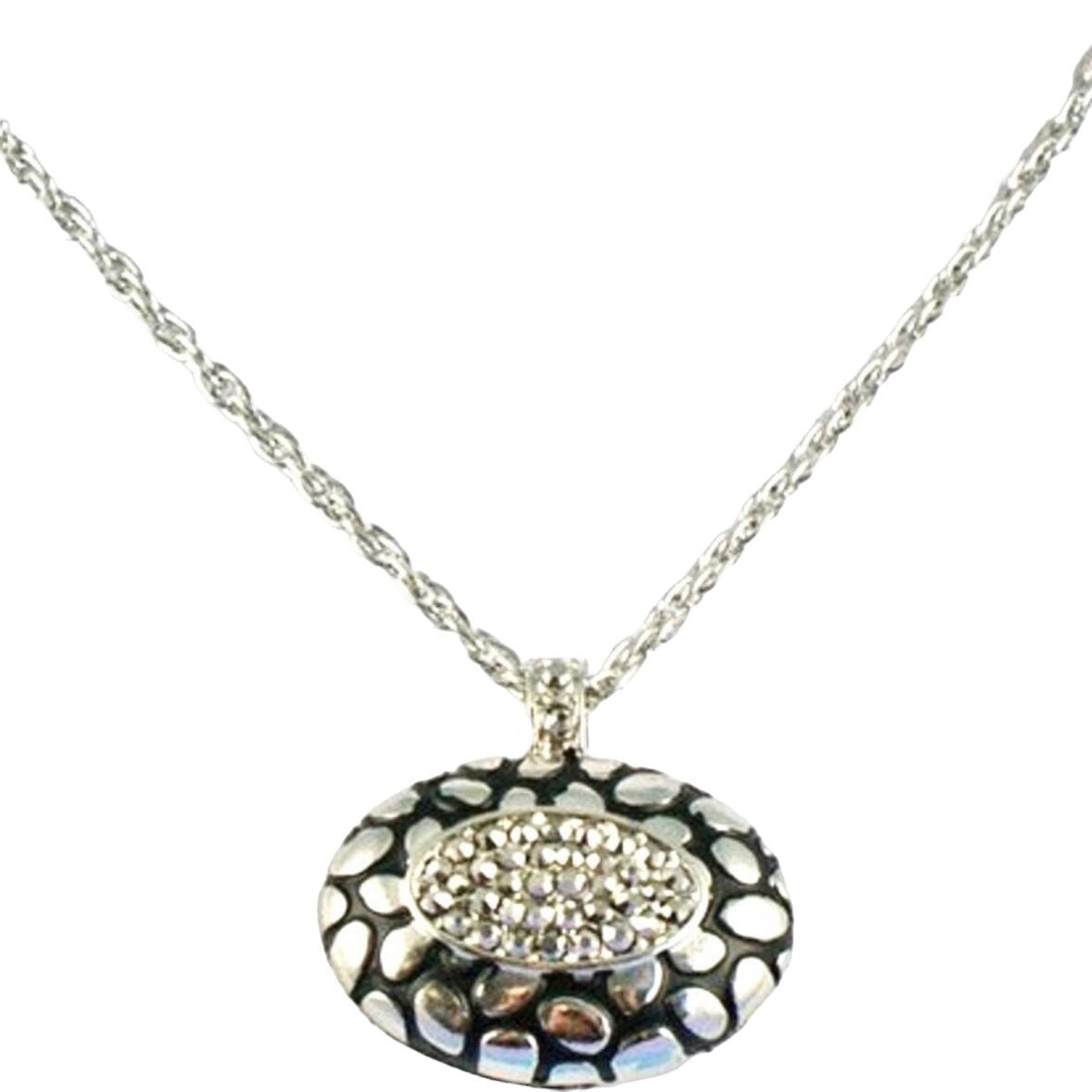 Necklace and Oval Pendant with Black Enamelling and Crystal Detail