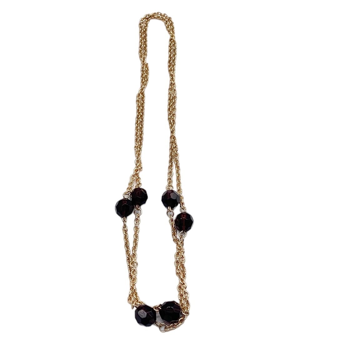 Long Fashion Jewellery Gold Colour Chain Necklace with Six Purple Coloured Beads