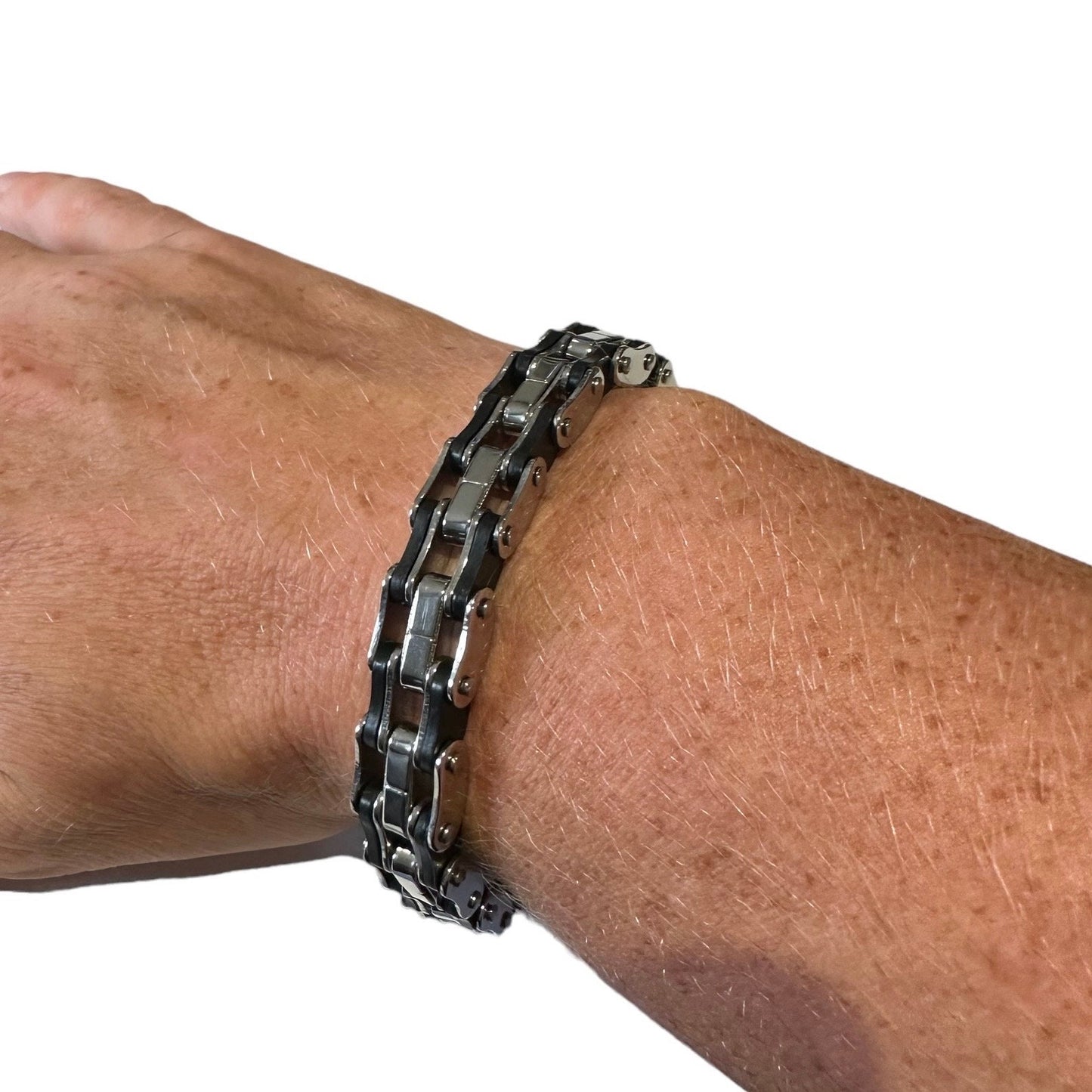 Stainless Steel Light Weight Silicon Link Chain Silver Black Bracelet