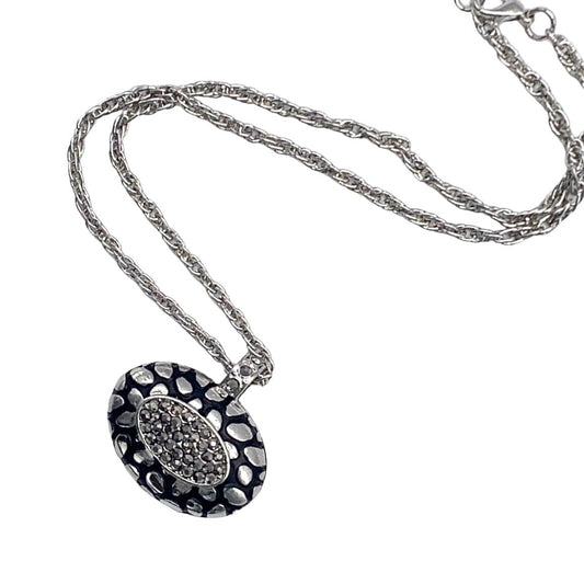 Necklace and Oval Pendant with Black Enamelling and Crystal Detail