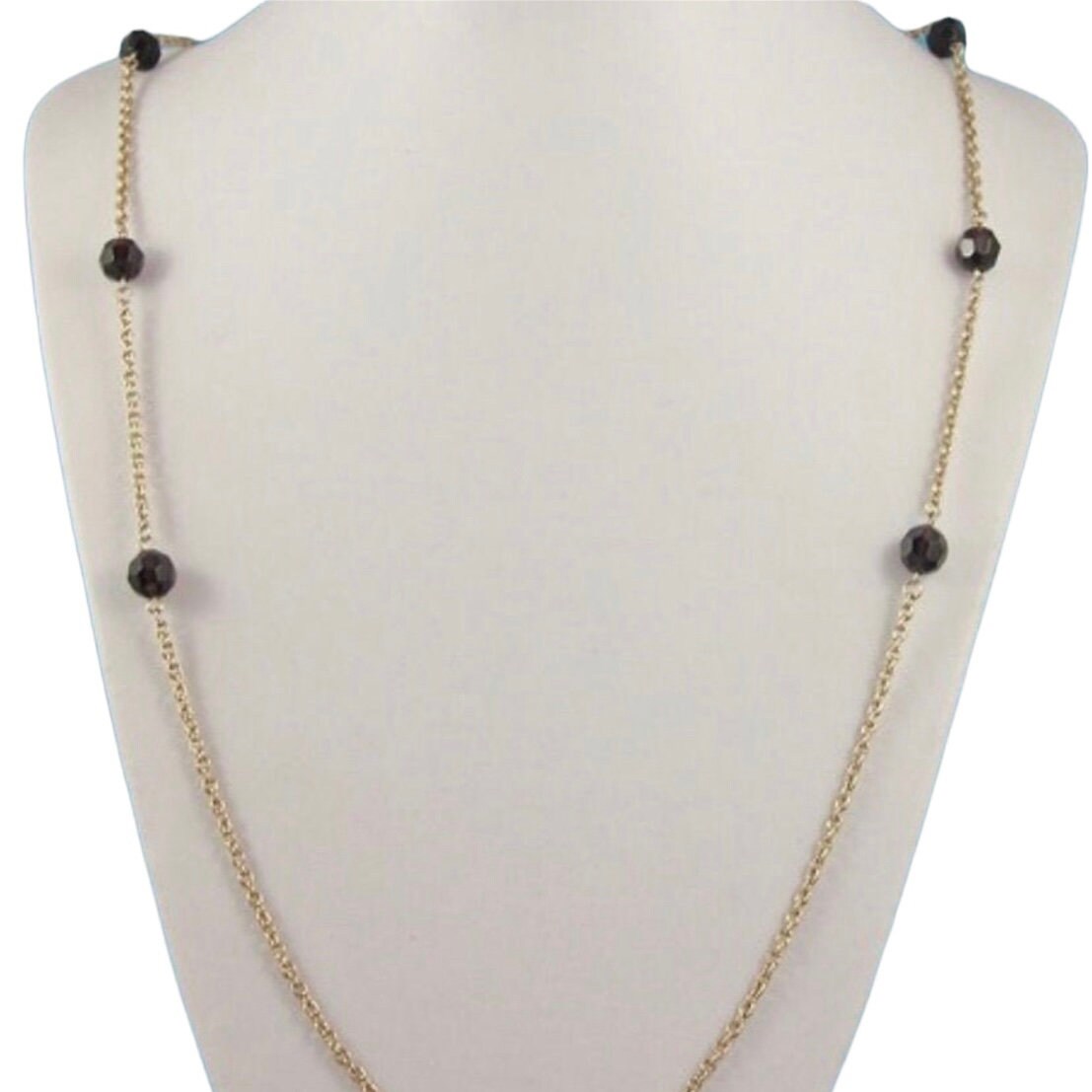 Long Fashion Jewellery Gold Colour Chain Necklace with Six Purple Coloured Beads