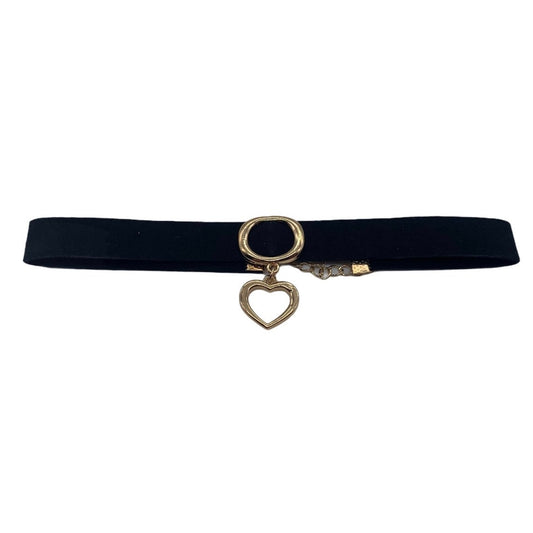 Black Suede Fashion with Large Gold Colour Heart Choker Necklace