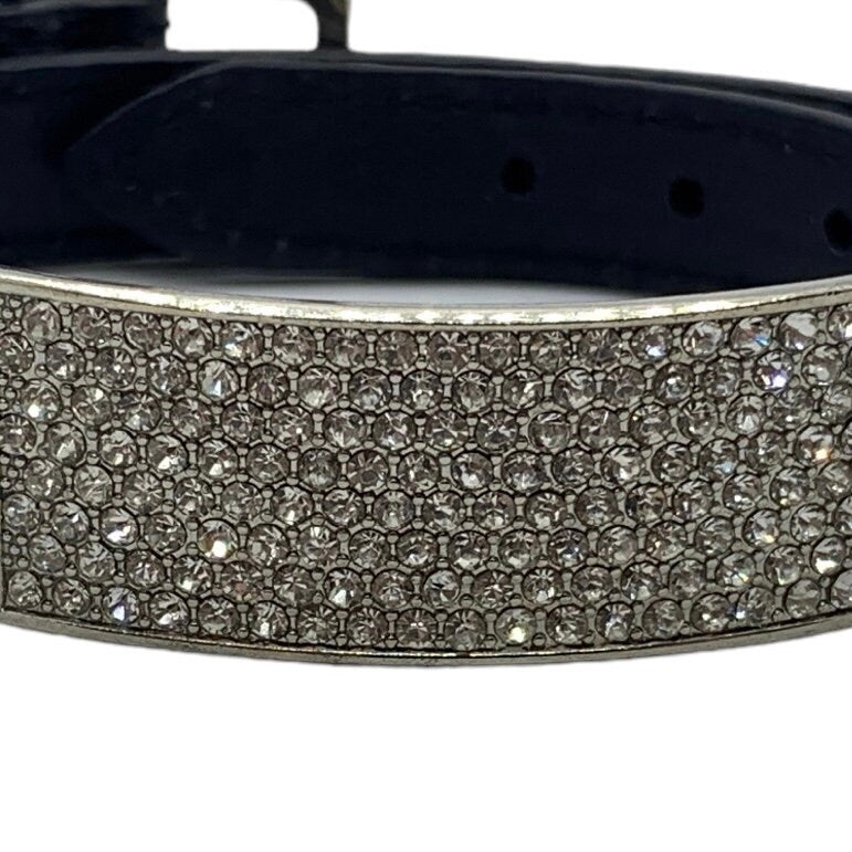 Black Leather Diamante Silver and Gold Wrap Bracelet