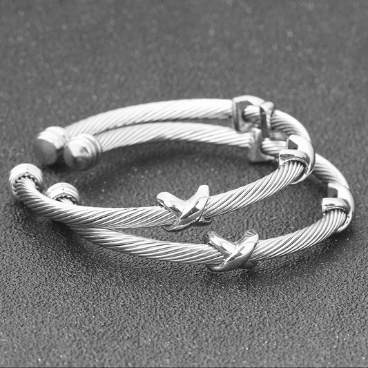 Silver Colour Fashion Design Open Adjustable Bracelet Bangle