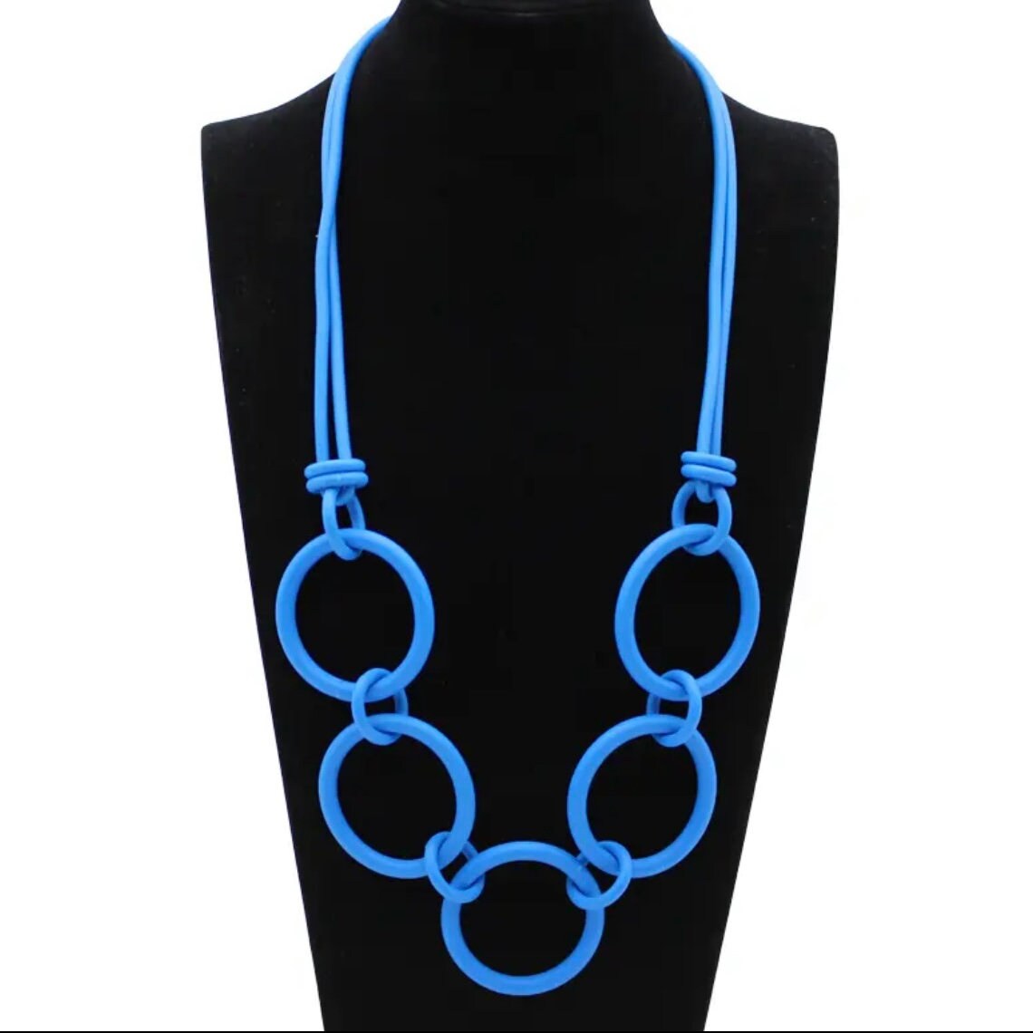 Gothic Punk Rubber Rope Style Multi Circular Linked Long Necklace Available in 8 Colours